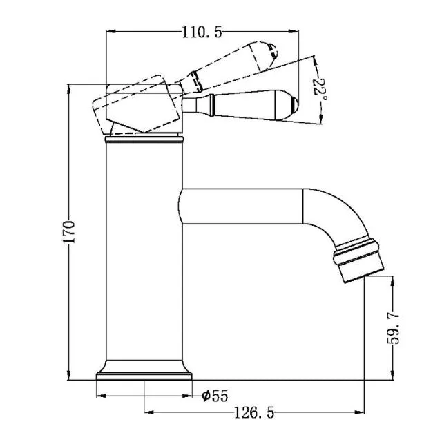 Nero York Straight Basin Mixer With White Porcelain Lever Matte Black