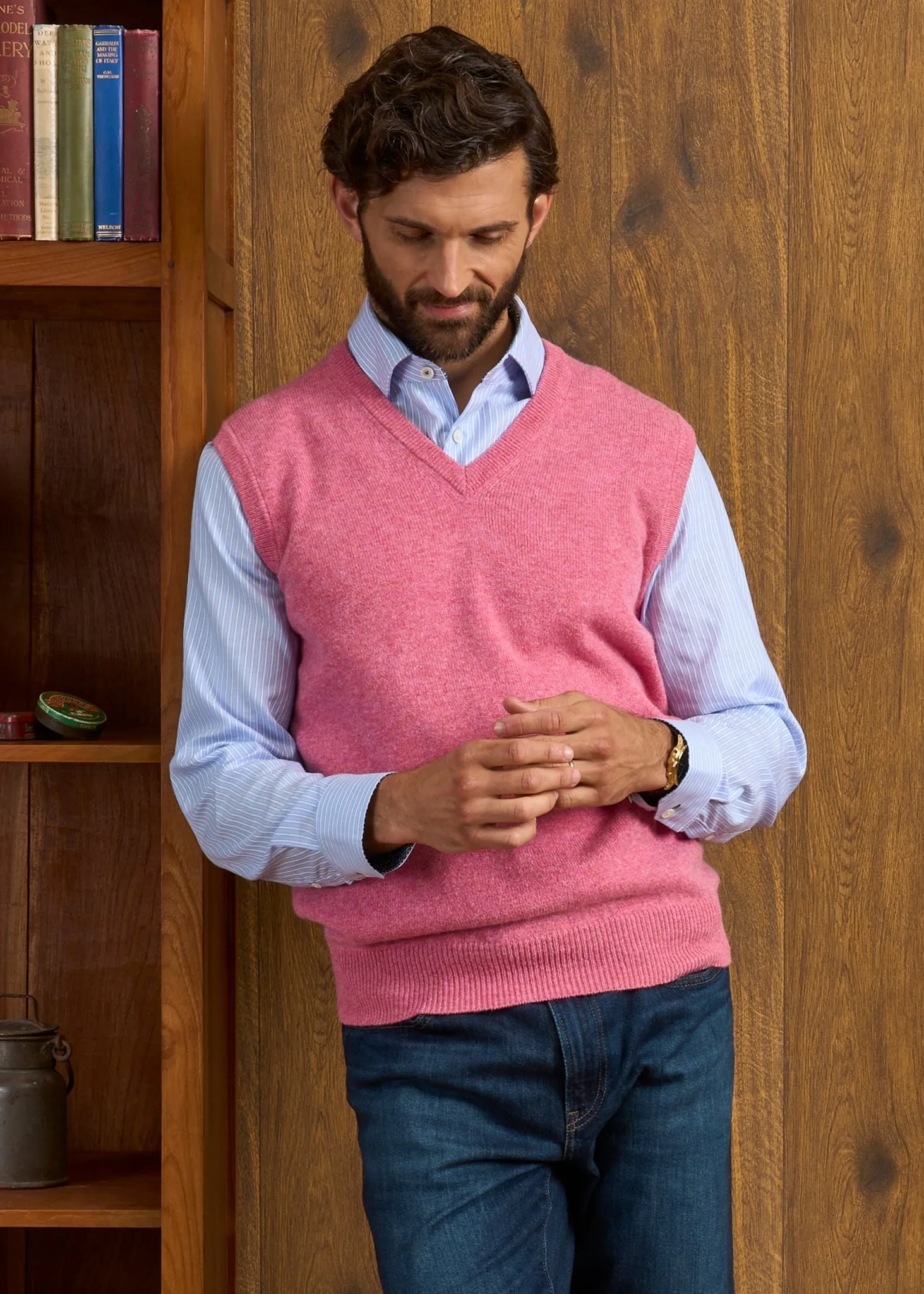 Norfolk Men's Lambswool Slipover in Nougat - Classic Fit