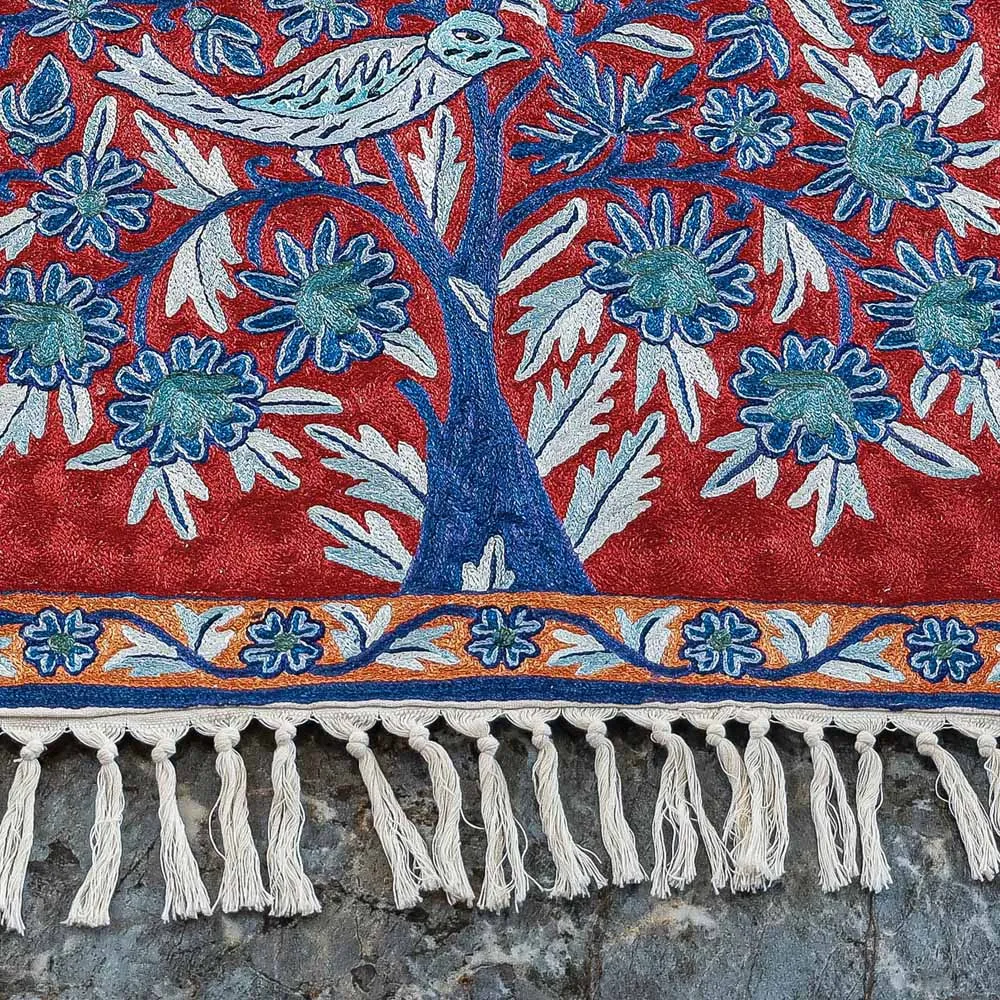 Original Chain Stitch Crewel Wool Thread Hand Embroidery Carpet (40 x 23 in)