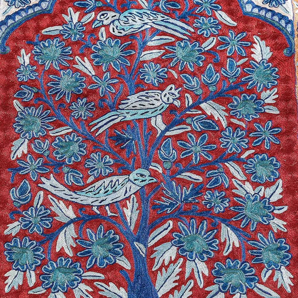 Original Chain Stitch Crewel Wool Thread Hand Embroidery Carpet (40 x 23 in)