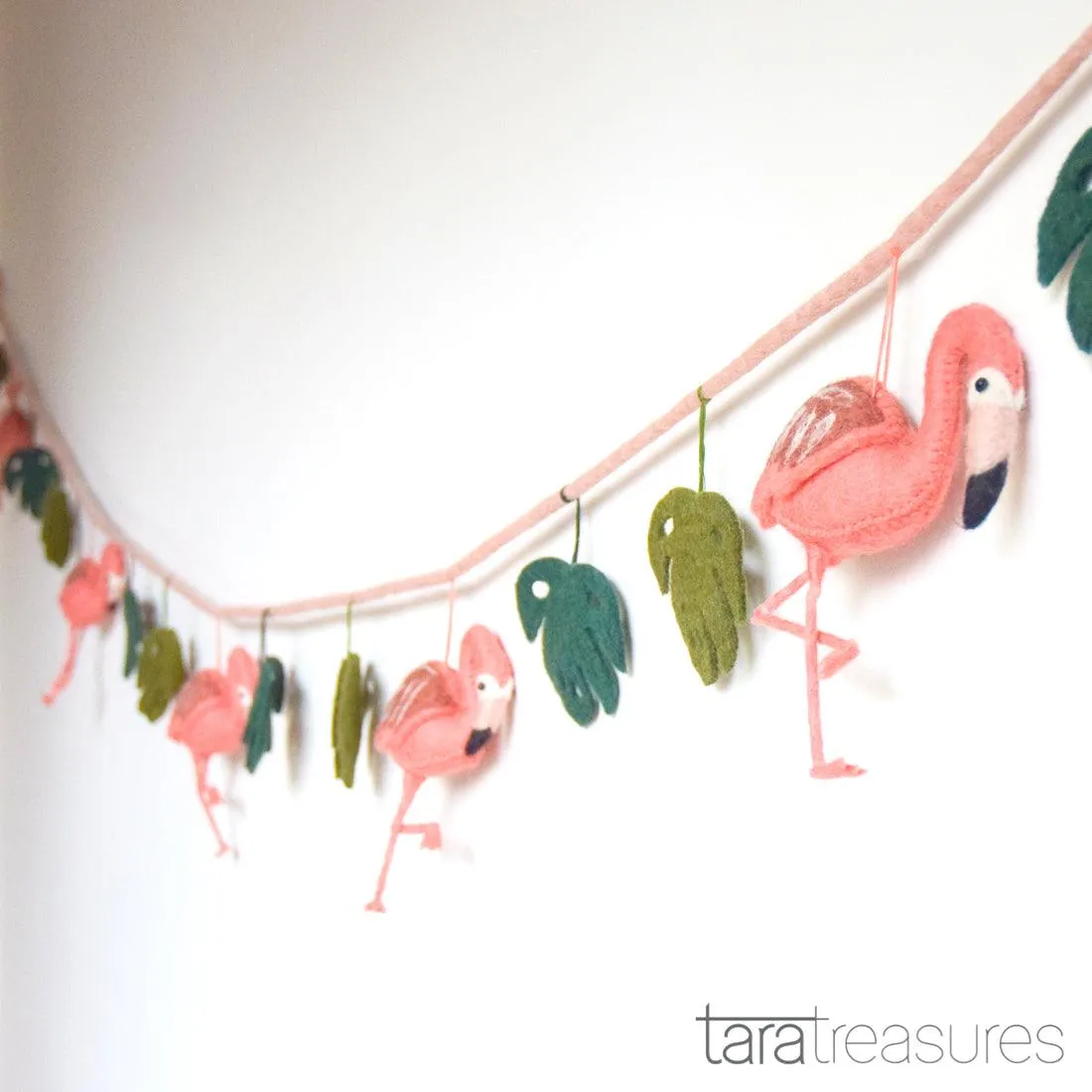 Pink Flamingo Tiki Felt Garland