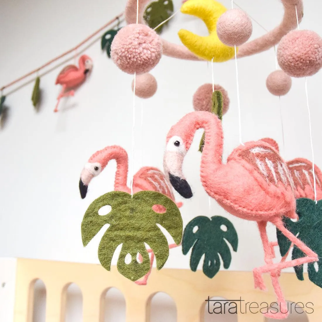 Pink Flamingo Tiki Felt Garland