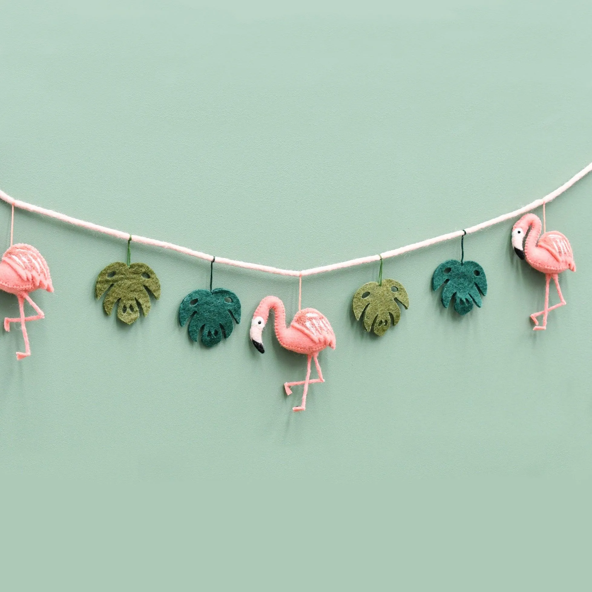 Pink Flamingo Tiki Felt Garland