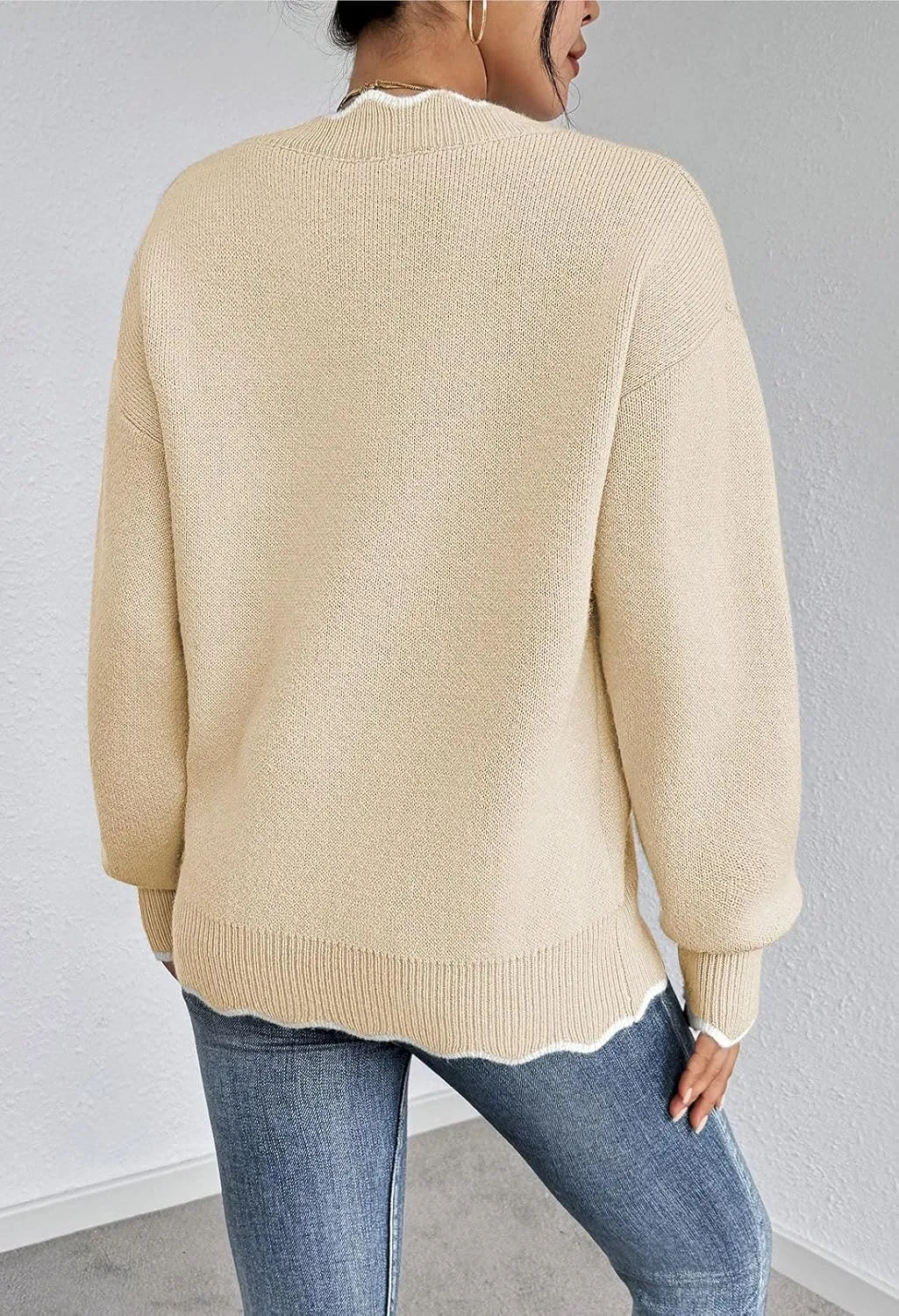 Pink Queen Women's Oversized V Neck Fuzzy Sweaters 2024 Casual Loose Long Sleeve Chunky Knit Pullover Jumper Tops