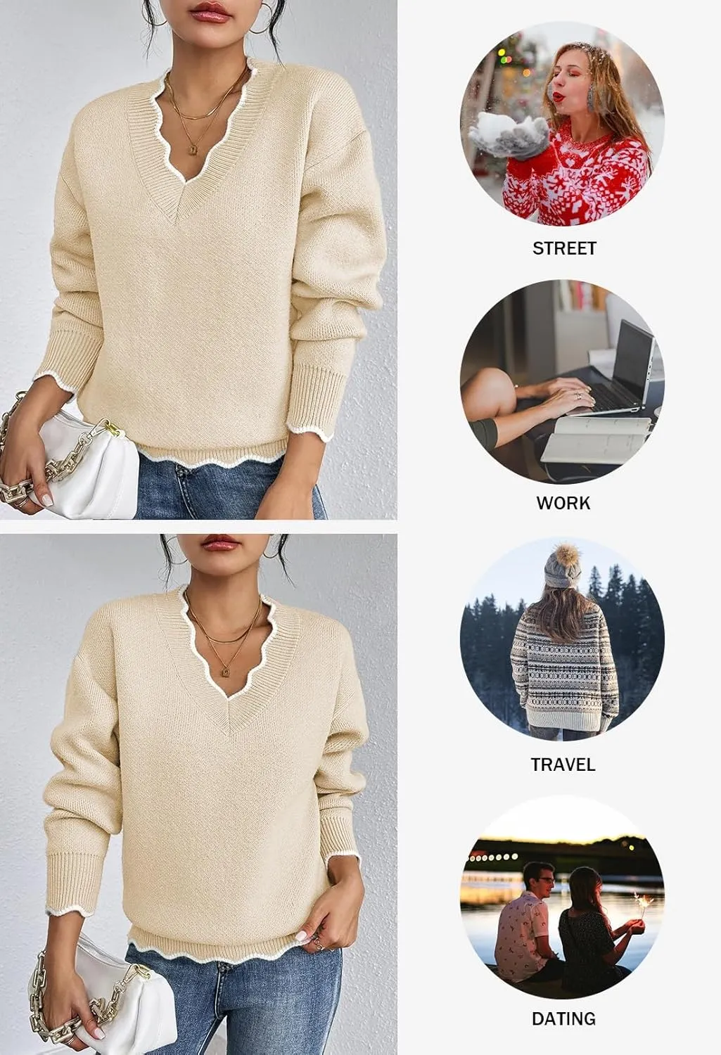 Pink Queen Women's Oversized V Neck Fuzzy Sweaters 2024 Casual Loose Long Sleeve Chunky Knit Pullover Jumper Tops