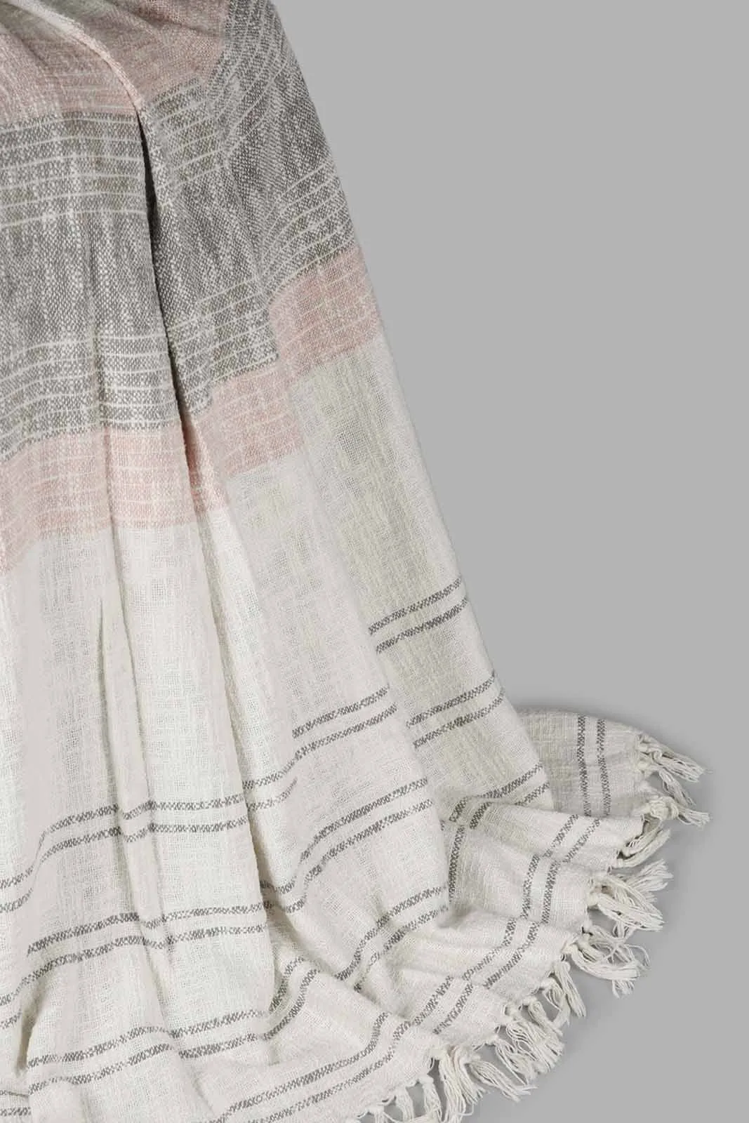 Pink Striped Throw With Fringe