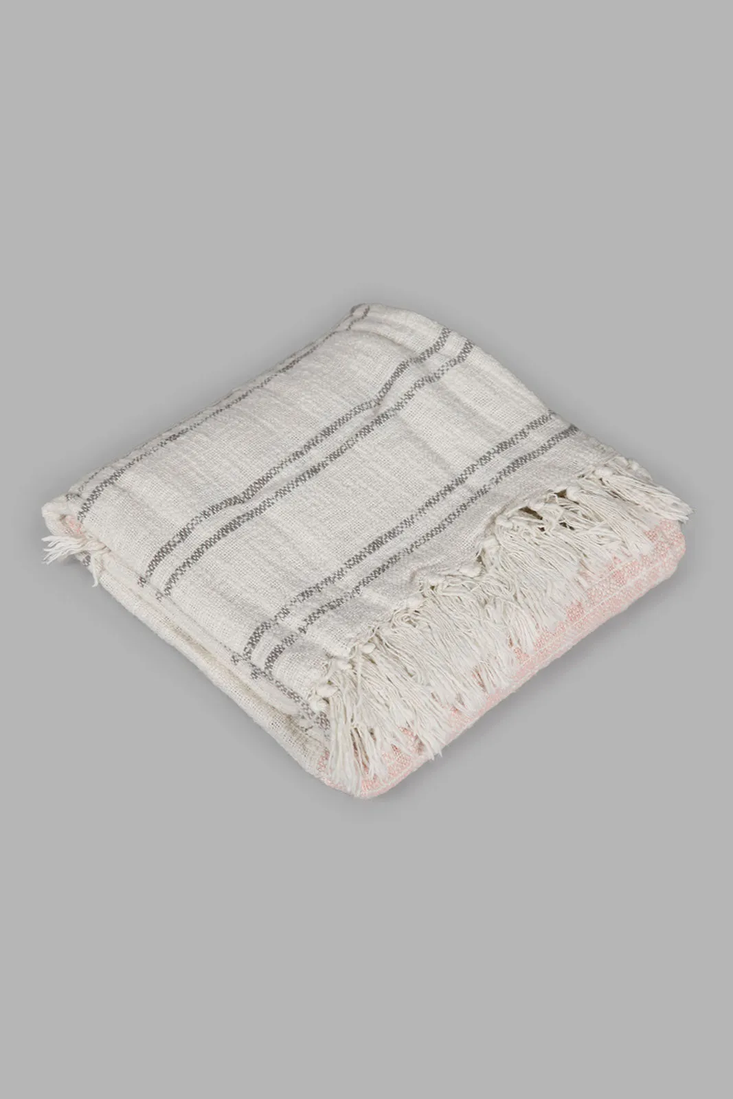 Pink Striped Throw With Fringe