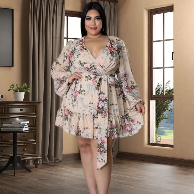 Plus Size V Neck Chiffon Dress