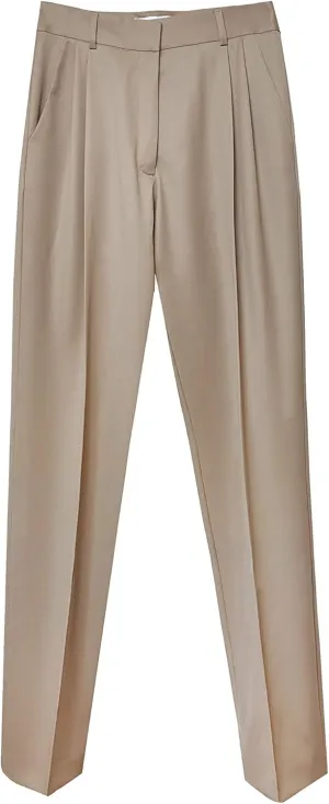 Ryan Roche Wool Gabardine Trouser with Front Pleats, Camel