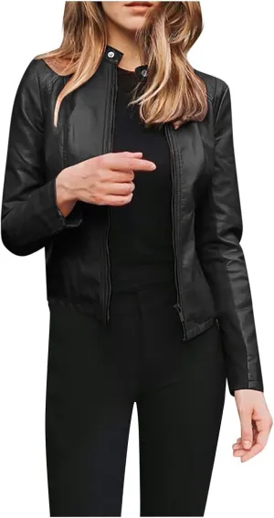 SERYU Leather Jacket for Women Zip Leather Motorcycle Jacket Plus Size Faux Leather Tops Lightweight Short Coat