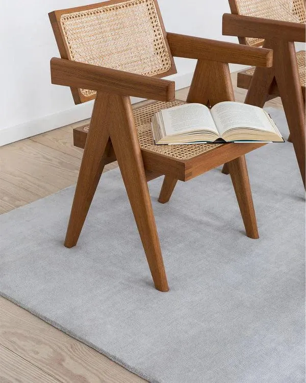 Solid Wool Rug - Pale Grey Runner for Bedroom/Living Area/Home with Anti Slip Backing