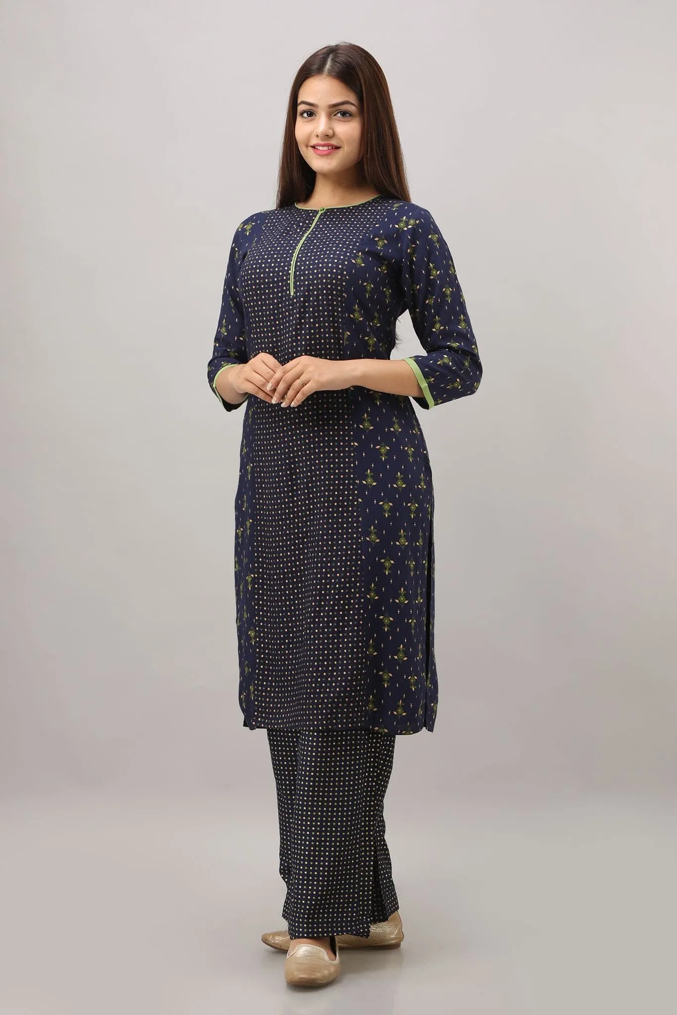 SVARCHI Women's Rayon Geometric Printed Straight Kurta (Dark Blue)