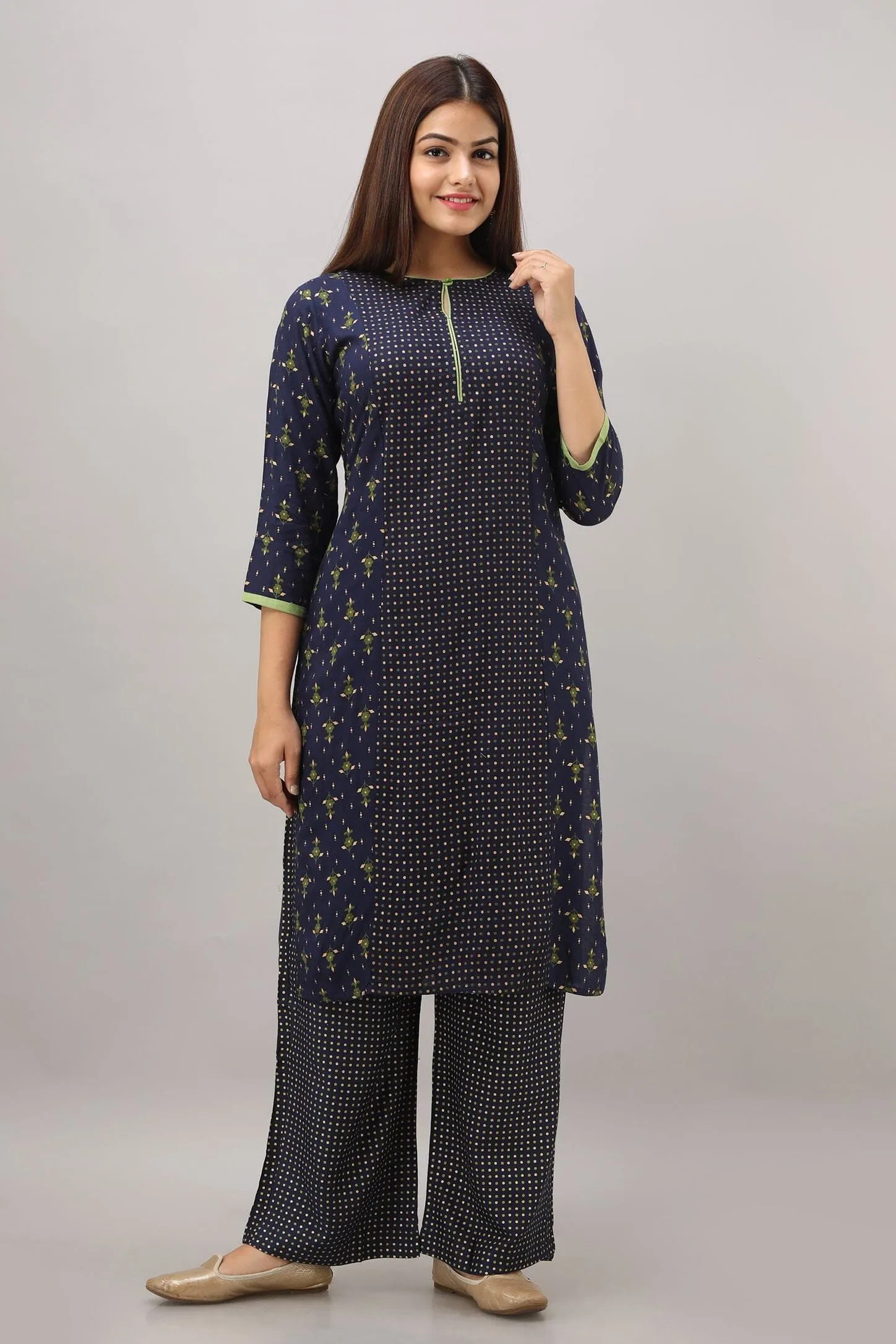 SVARCHI Women's Rayon Geometric Printed Straight Kurta (Dark Blue)