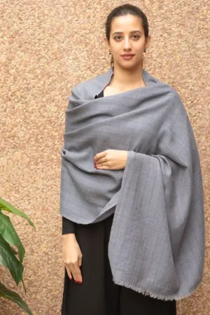 TICH Fine, Soft Himachal Wool Self Striped Plain Stole - Soft Grey