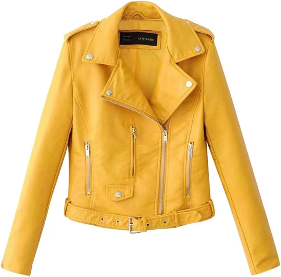 Trendy Faux Leather Moto Biker Jacket Classic Side Zipper PU Coats Outwear Plus Size
