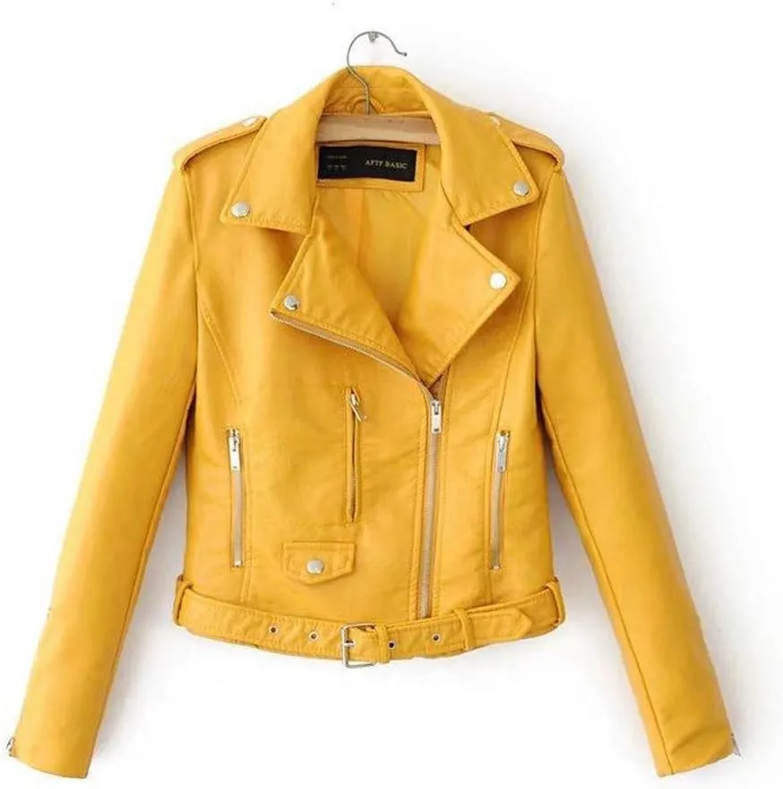 Trendy Faux Leather Moto Biker Jacket Classic Side Zipper PU Coats Outwear Plus Size