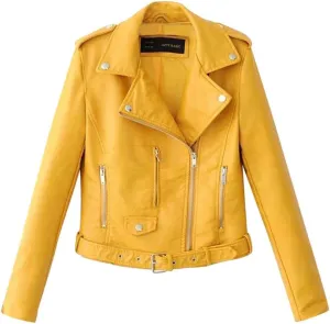 Trendy Faux Leather Moto Biker Jacket Classic Side Zipper PU Coats Outwear Plus Size
