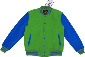 Unisex Women/Mens Varsity Letterman Jacket College Baseball Bomber Wool   Royal Blue Leather Sleeves