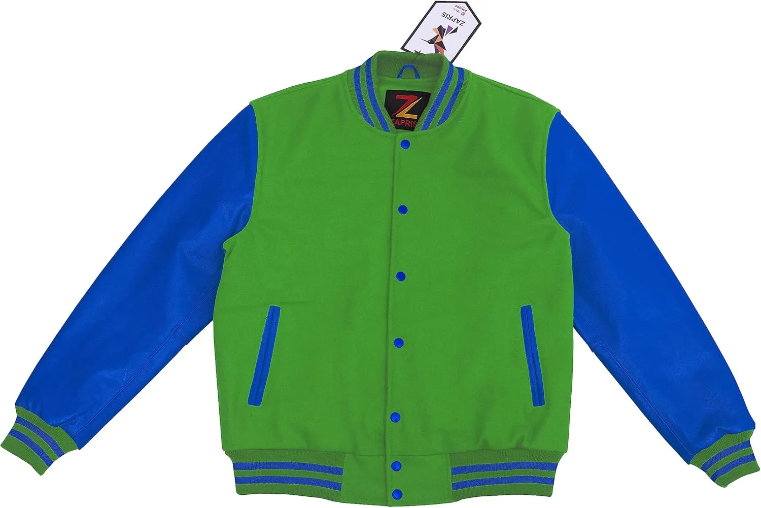 Unisex Women/Mens Varsity Letterman Jacket College Baseball Bomber Wool   Royal Blue Leather Sleeves