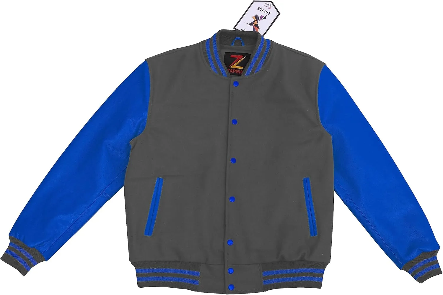 Unisex Women/Mens Varsity Letterman Jacket College Baseball Bomber Wool   Royal Blue Leather Sleeves