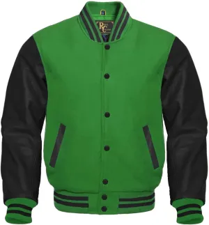Varsity Letterman Wool & Black Genuine Leather Sleeves Bomber Style Baseball Jacket