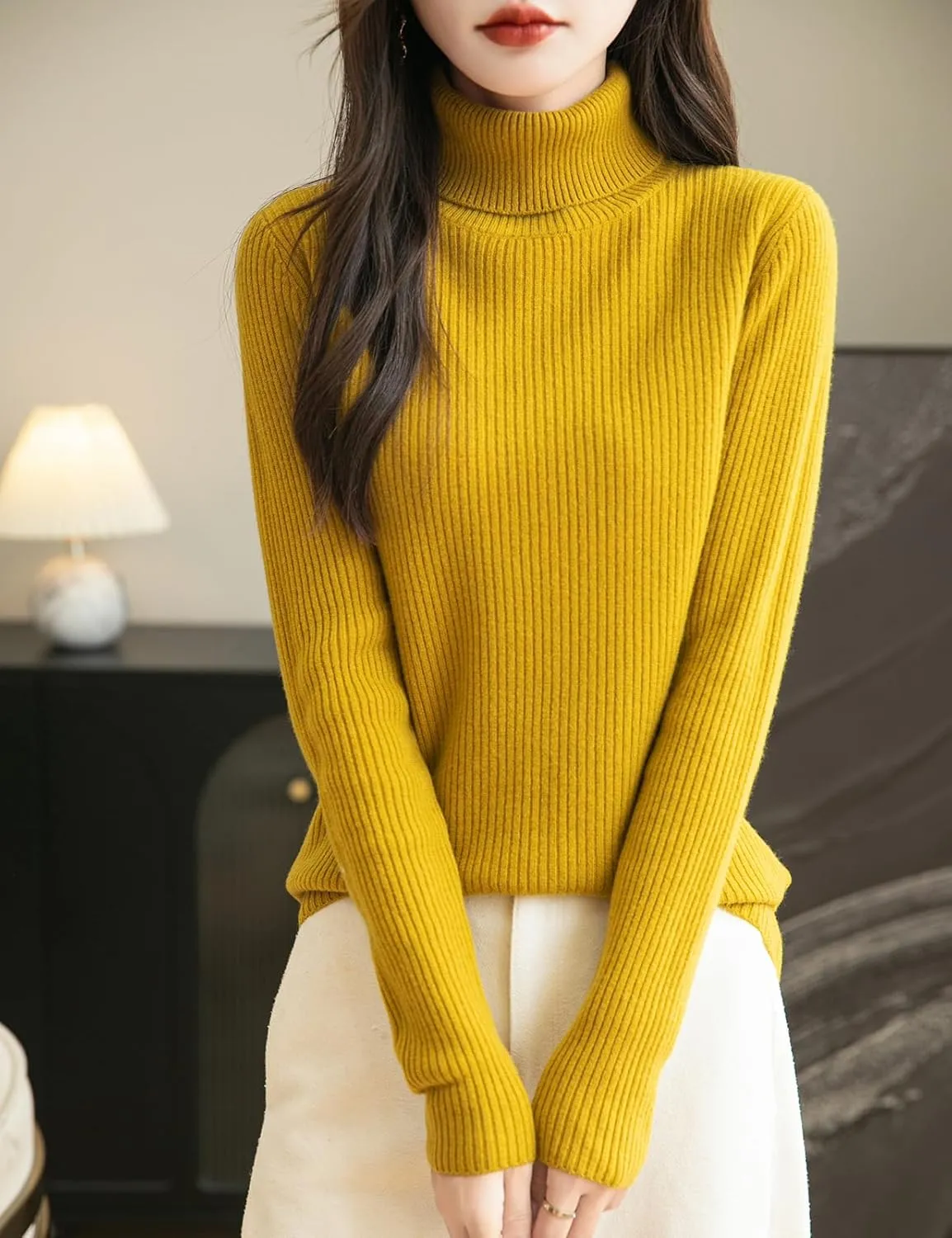 Women's 100% Merino Wool Turtleneck Sweater 2025 Fall Winter Long Sleeve Warm Soft Ribbed Knit Pullover Sweater