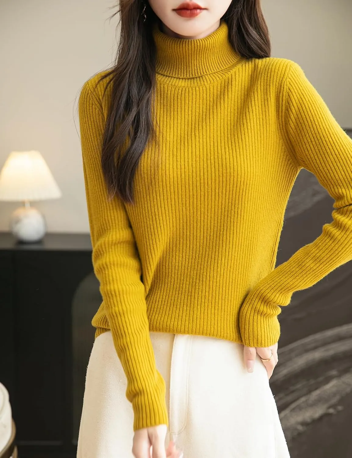 Women's 100% Merino Wool Turtleneck Sweater 2025 Fall Winter Long Sleeve Warm Soft Ribbed Knit Pullover Sweater