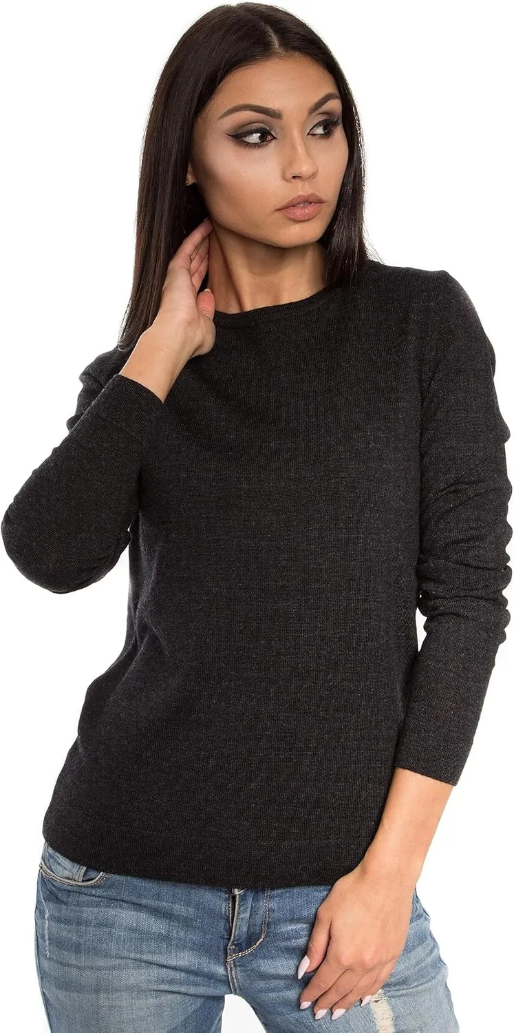 Women's Cashmere Soft Merino Wool Sweater Crew Neck Pullover Top