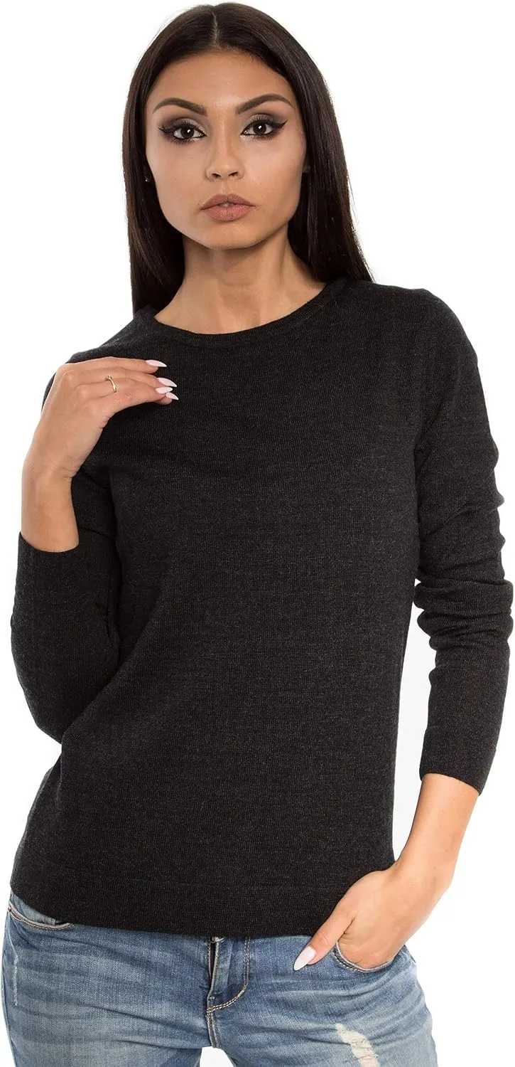 Women's Cashmere Soft Merino Wool Sweater Crew Neck Pullover Top