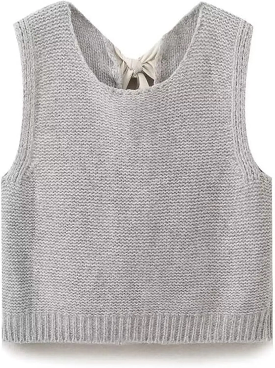 Womens Cute Bow Tie Open Back Cropped Sweater Vest Knit Tank Tops Y2k Girls Sleeveless Cardigan Pullover Shirts
