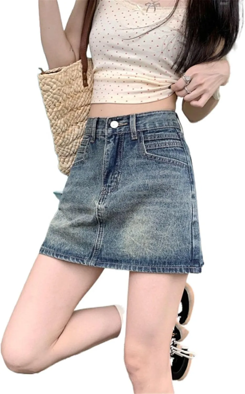 Women's Skirt Female's Retro Denim with High Waist Mini Skirts