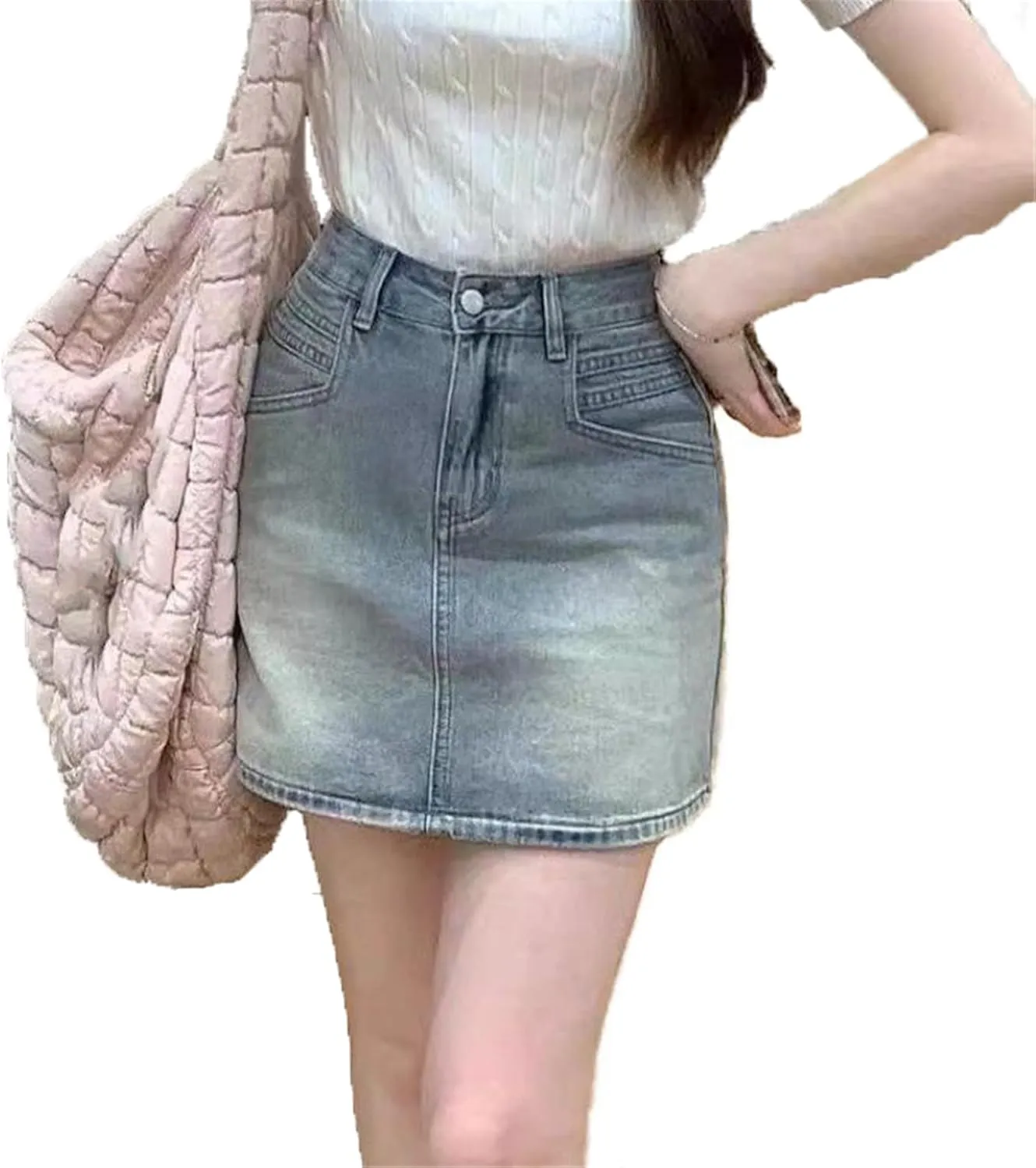 Women's Skirt Female's Retro Denim with High Waist Mini Skirts