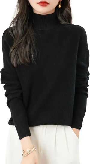 Women's Turtleneck 100% Merino Wool 2025 First-Line Ready to Wear Fall Winter Seamless Knit Pullover Sweater