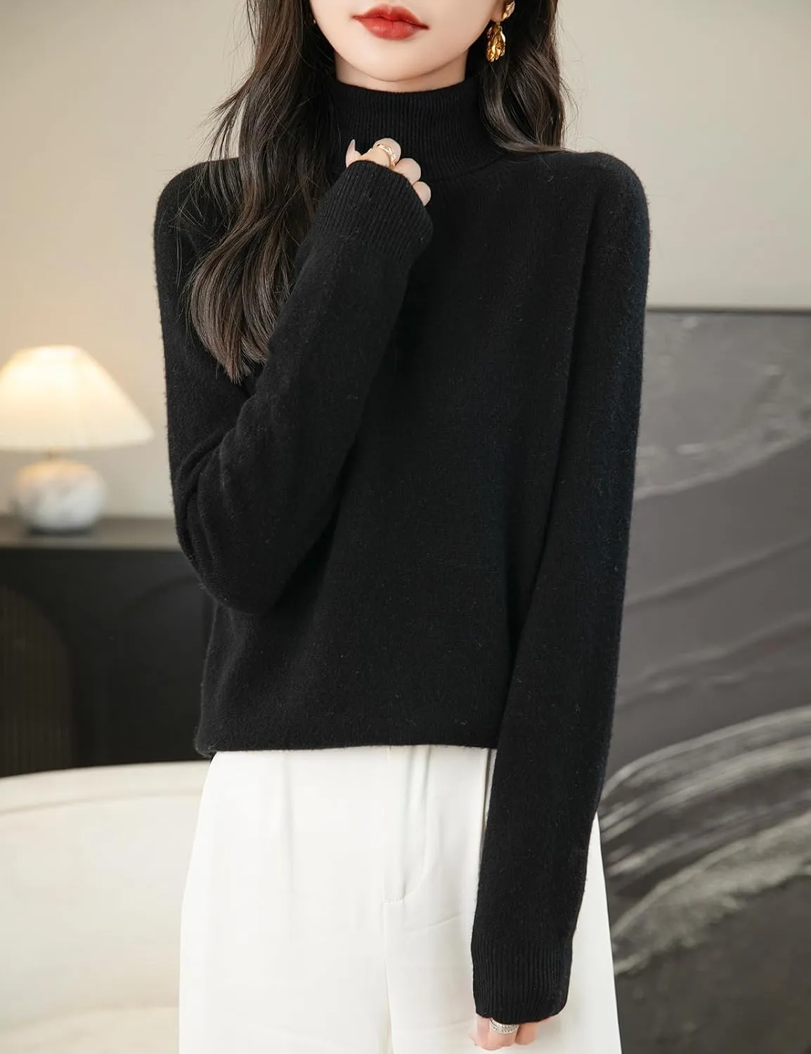 Women's Turtleneck 100% Merino Wool 2025 First-Line Ready to Wear Fall Winter Seamless Knit Pullover Sweater