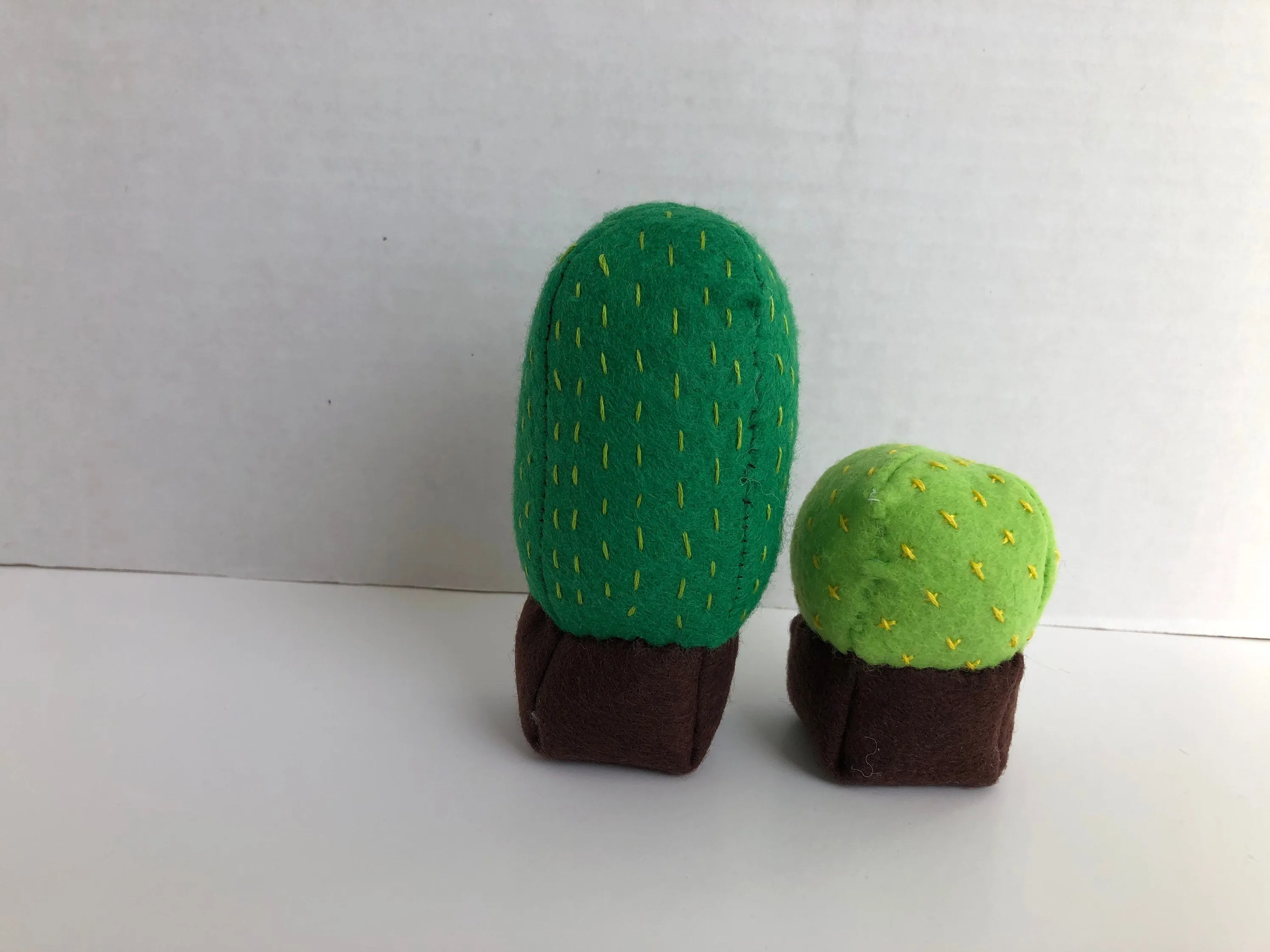 Wool Felt Cactus Pincushions Set of Two, Hand Embroidered