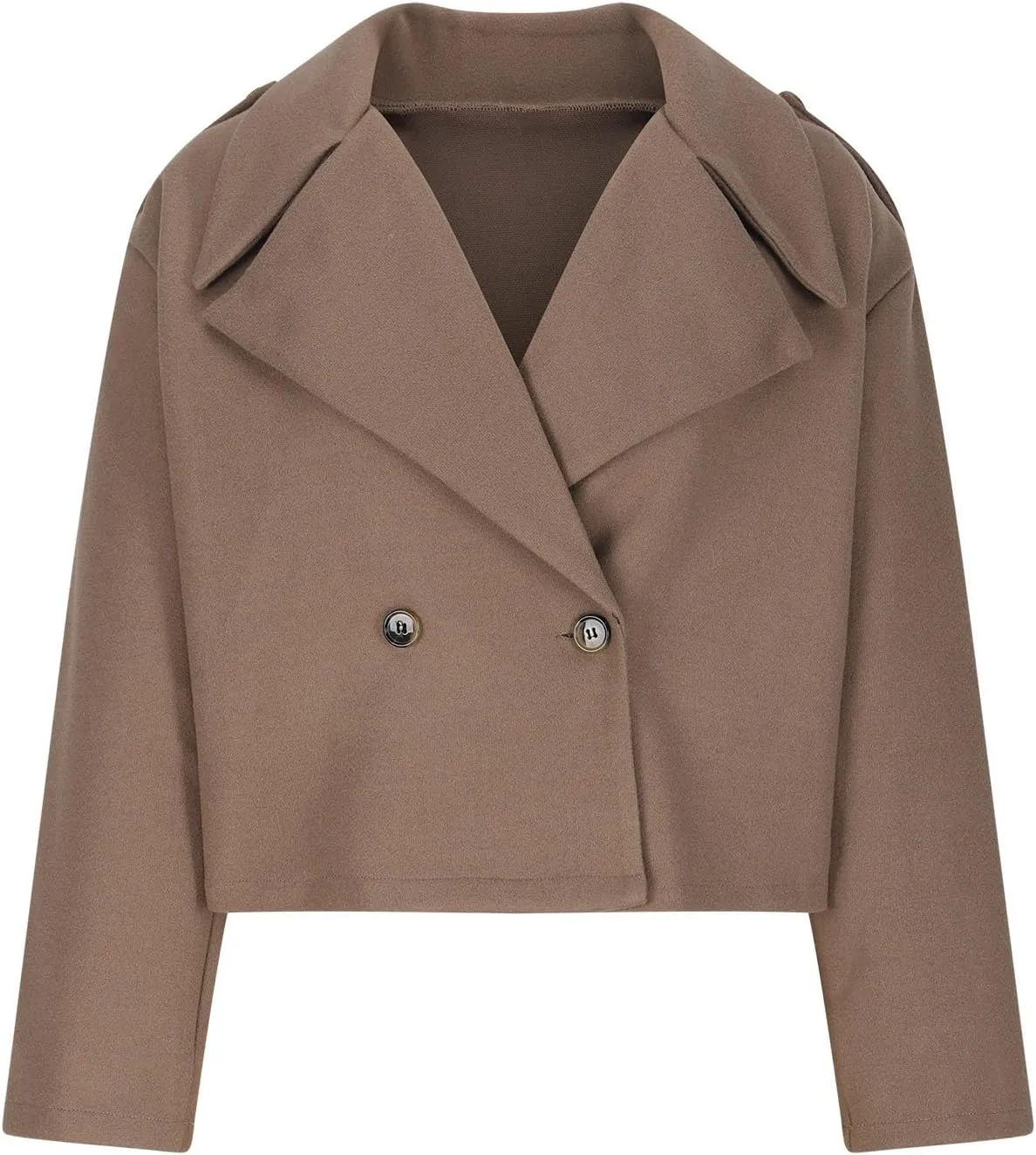 XUNRYAN Womens Classic Trench Coat Cropped Notch Lapel Wool-Blend Jacket Casual Button Peacoat Winter Fall Fashion Outerwear