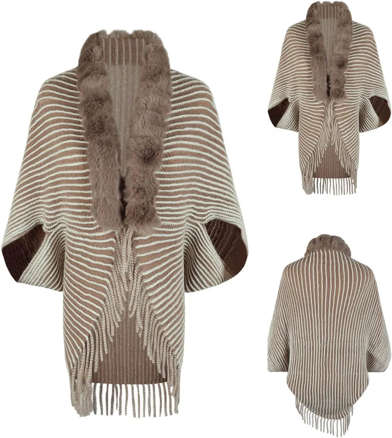 XUNRYAN Womens Faux-Fur Cape Coat Shawl Sweaters Cardigan Open Front Poncho Cotton Wool-Blend Wraps Jacket Fall Winter
