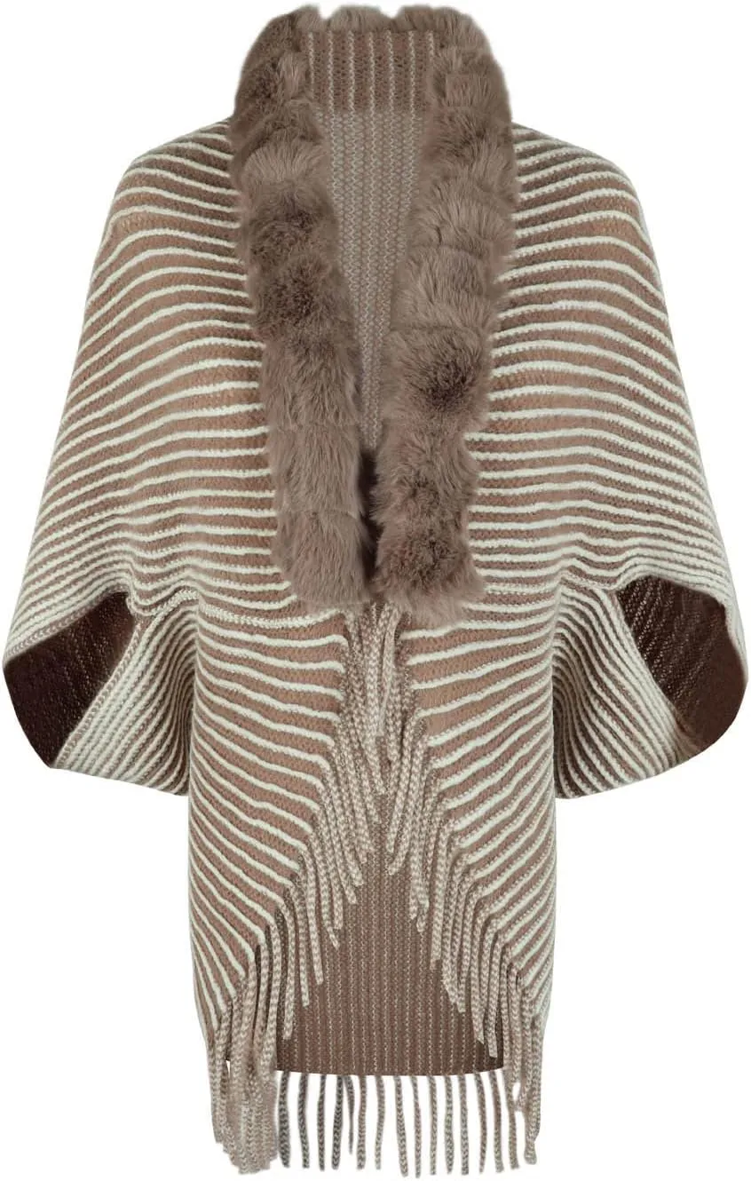 XUNRYAN Womens Faux-Fur Cape Coat Shawl Sweaters Cardigan Open Front Poncho Cotton Wool-Blend Wraps Jacket Fall Winter