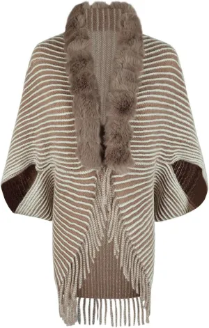 XUNRYAN Womens Faux-Fur Cape Coat Shawl Sweaters Cardigan Open Front Poncho Cotton Wool-Blend Wraps Jacket Fall Winter