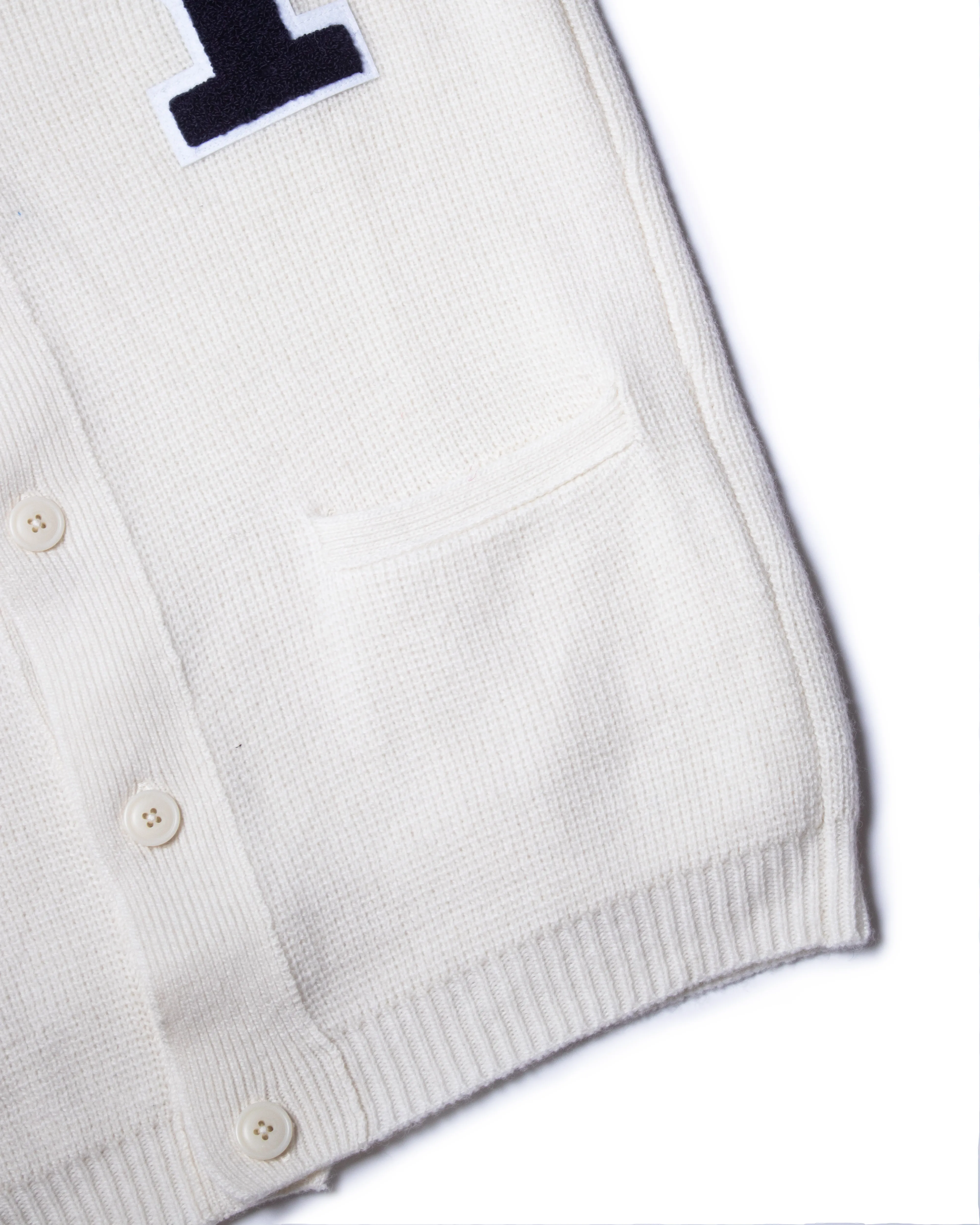 YALE WOOL VARSITY CARDIGAN - WHITE